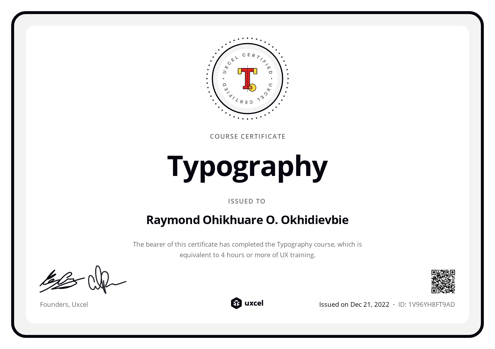 Raymond O. Okhidievbie's certificate